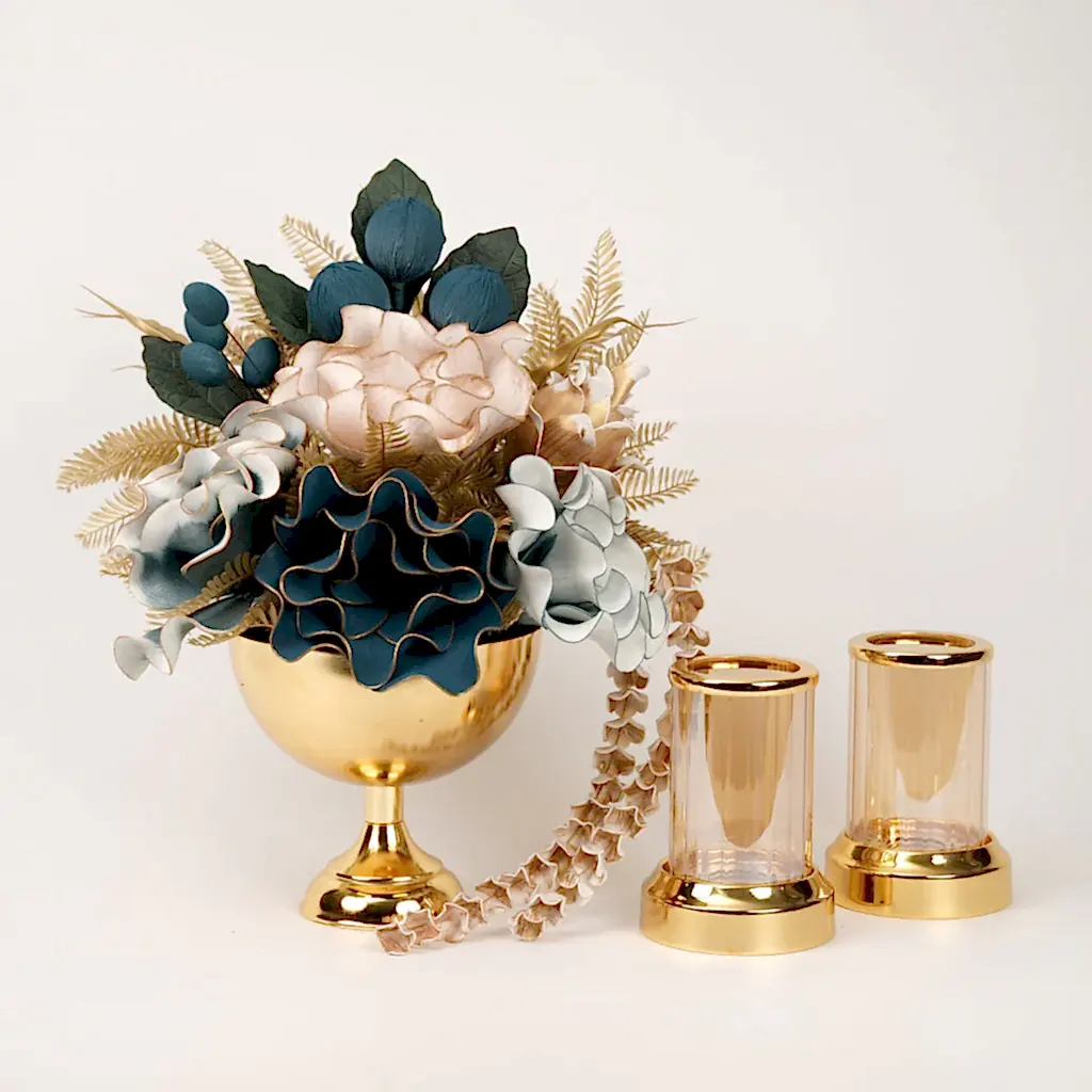 Yapay Çiçekli Gold Kupa 3 Parça Set No:3