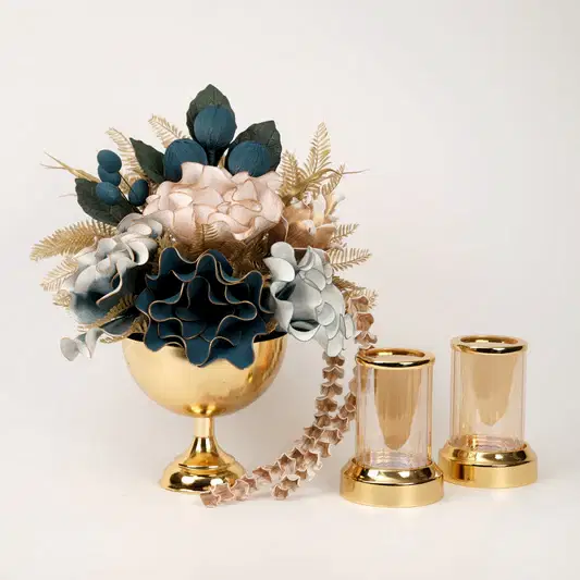 Yapay Çiçekli Gold Kupa 3 Parça Set No:3