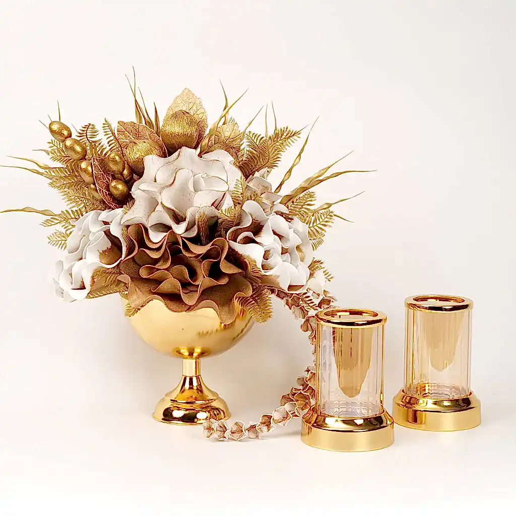 Yapay Çiçekli Gold Kupa 3 Parça Set No:4