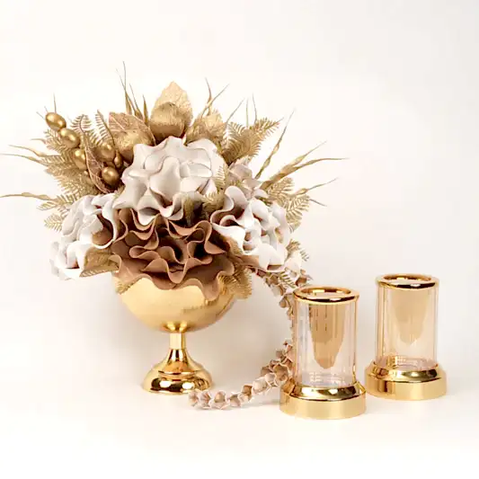 Yapay Çiçekli Gold Kupa 3 Parça Set No:4