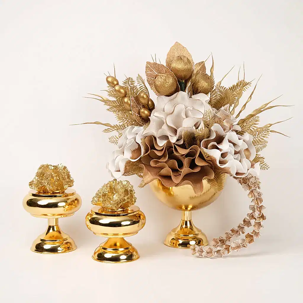 Yapay Çiçekli Gold Kupa 3 Parça Set No:10