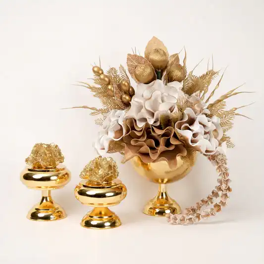 Yapay Çiçekli Gold Kupa 3 Parça Set No:10