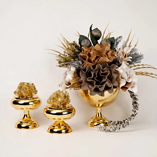 Yapay Çiçekli Gold Kupa 3 Parça Set No:11