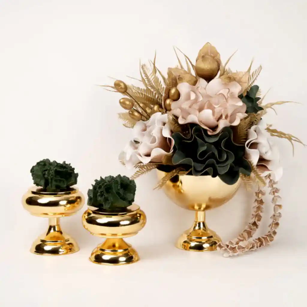 Yapay Çiçekli Gold Kupa 3 Parça Set No:12