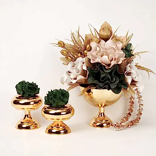 Yapay Çiçekli Gold Kupa 3 Parça Set No:12