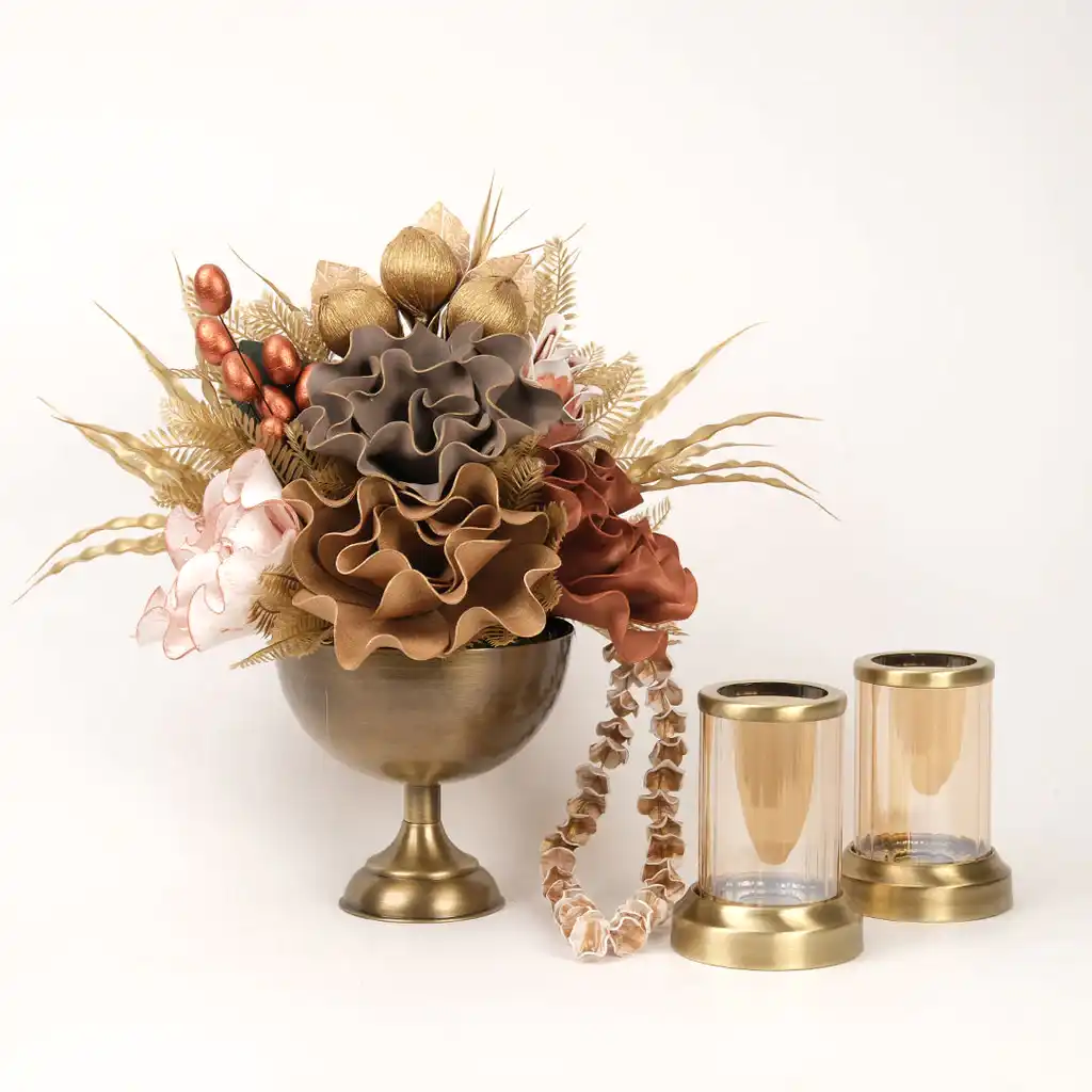 Yapay Çiçekli Antik Kupa 3 Parça Set No:1