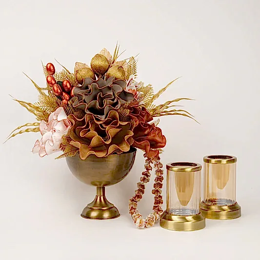 Yapay Çiçekli Antik Kupa 3 Parça Set No:1