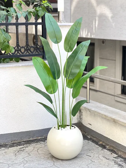 Yapay Starliçeli Küçük Top Saksı Krem