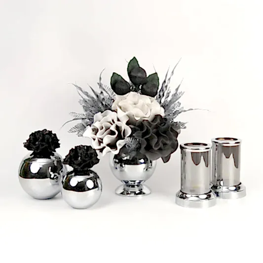 Yapay Çiçekli Gümüş Mercan 5 Parça Set No:3
