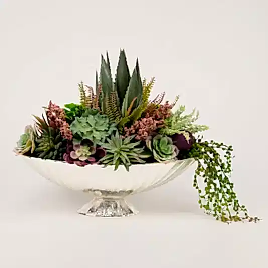 Yapay Sukulentli Döküm Gondol Gümüş Vazo