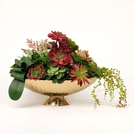 Yapay Sukulentli Döküm Gondol Gold Vazo