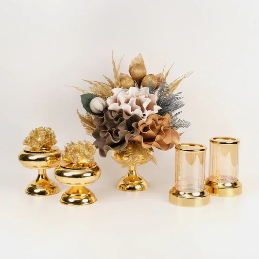 Yapay Çiçekli Gold Şekerlik 5 Parça Set No:3