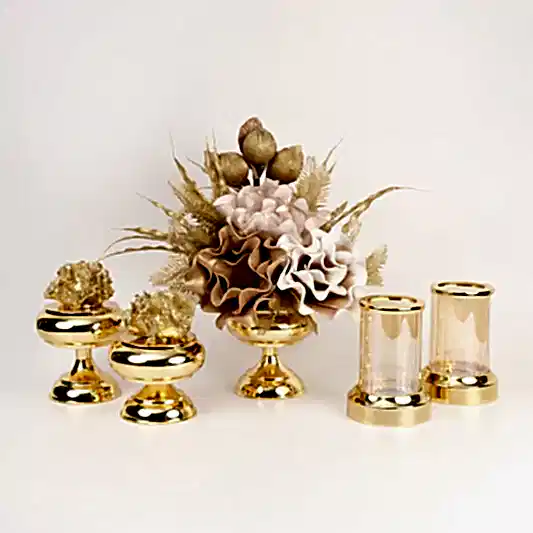 Yapay Çiçekli Gold Şekerlik 5 Parça Set No:4