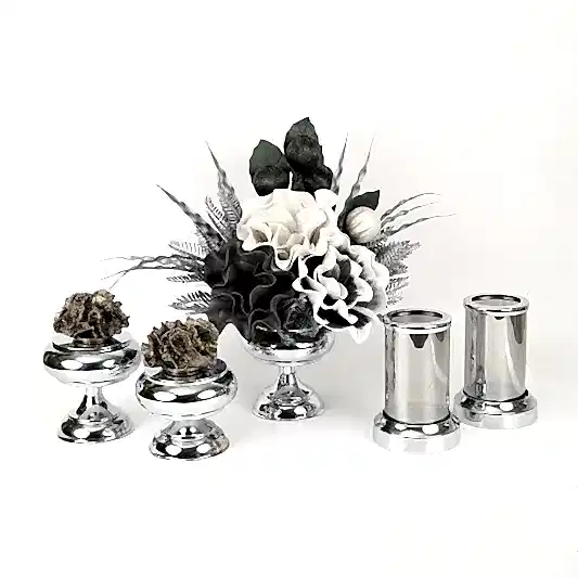 Yapay Çiçekli Gümüş Şekerlik 5 Parça Set No:6
