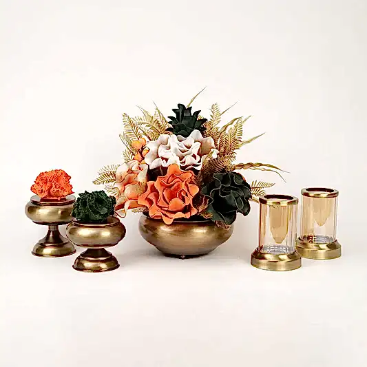 Yapay Çiçekli Antik Yassı 5 Parça Set No:4