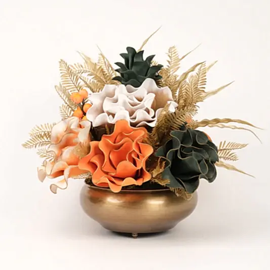 Yapay Çiçekli Antik Yassı Vazo No:1