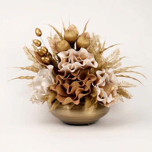 Yapay Çiçekli Antik Yassı Vazo No:2