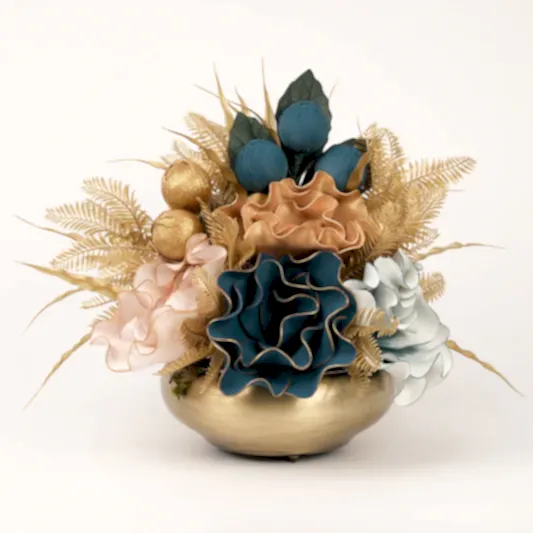 Yapay Çiçekli Antik Yassı Vazo No:3