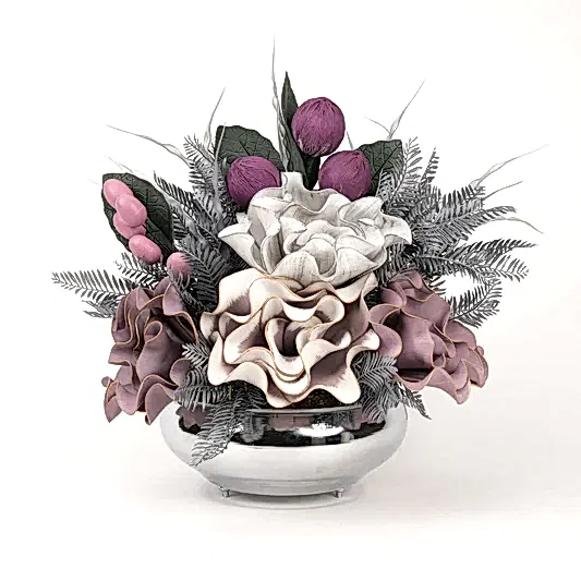 Yapay Çiçekli Gümüş Yassı Vazo No:2