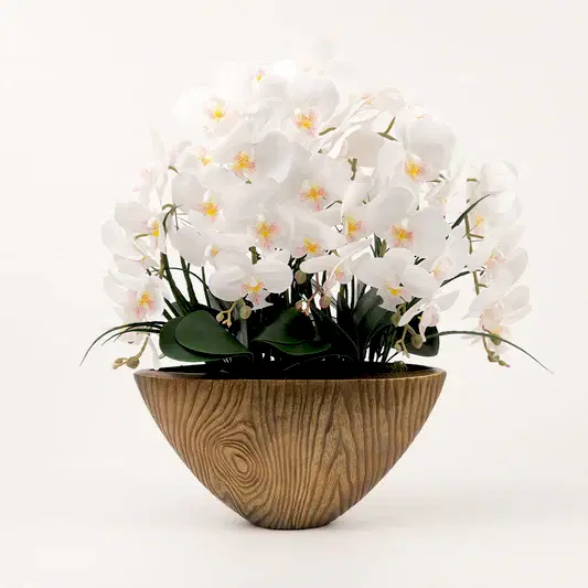 Yapay Islak Orkideli Antik Döküm Vazo