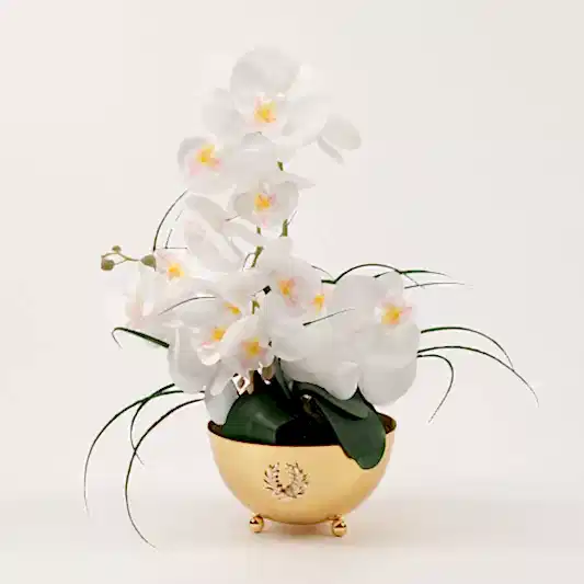 Yapay Orkideli Armalı Gold Vazo