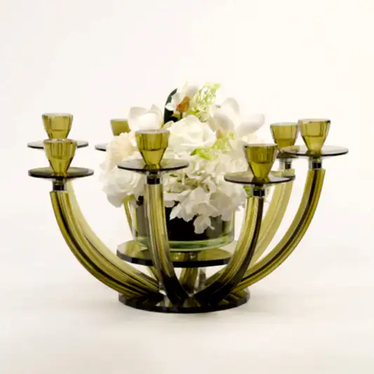 8 Kollu Kristal Şamdan Yeşil