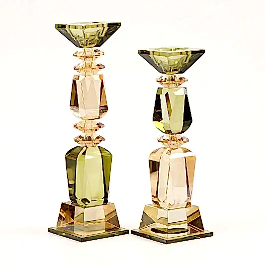 İkili Kristal Sütun Şamdan Amber Yeşil