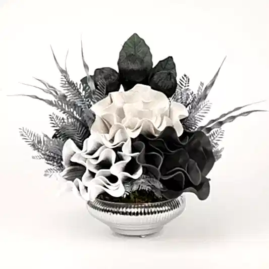 Yapay Çiçekli Gümüş Çizgili Vazo No:1