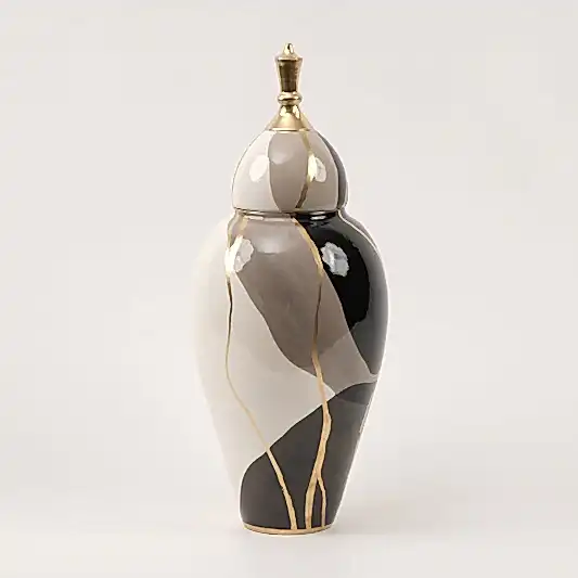 El Yapımı Siyah Gold Desenli Küp 45 cm