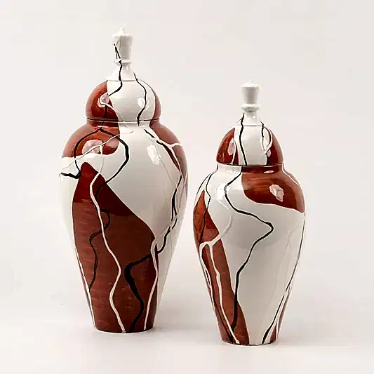 El Yapımı Kahve Desenli Küp İkili