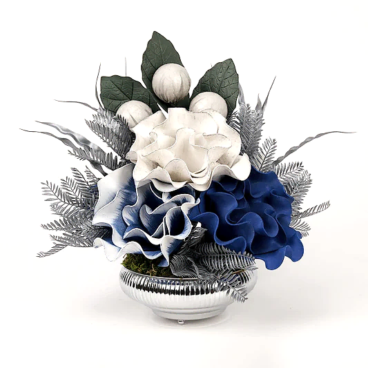 Yapay Çiçekli Gümüş Çizgili Vazo No:2