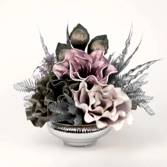 Yapay Çiçekli Gümüş Çizgili Vazo No:3