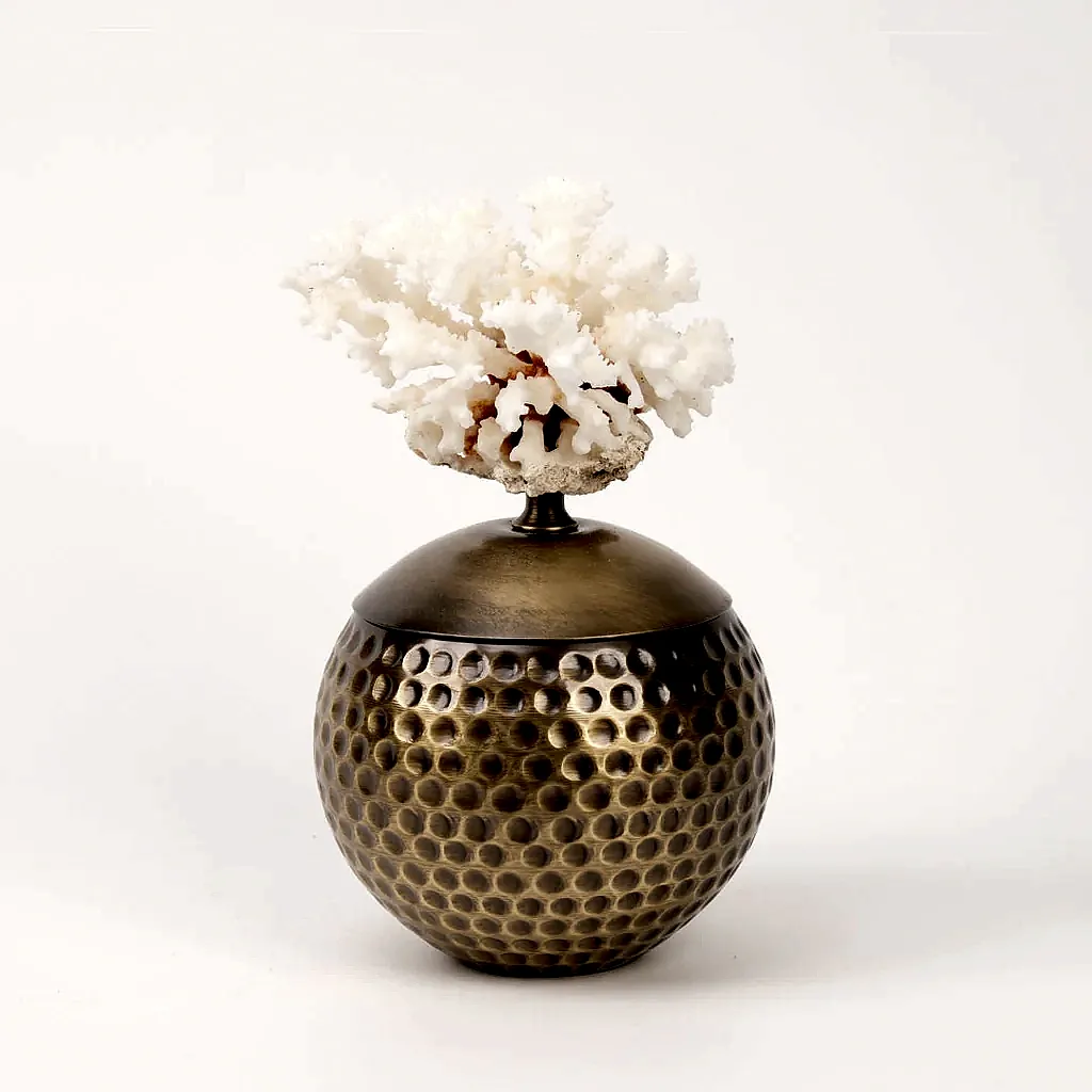 Doğal Mercanlı Dövmeli İkili Küre Antik