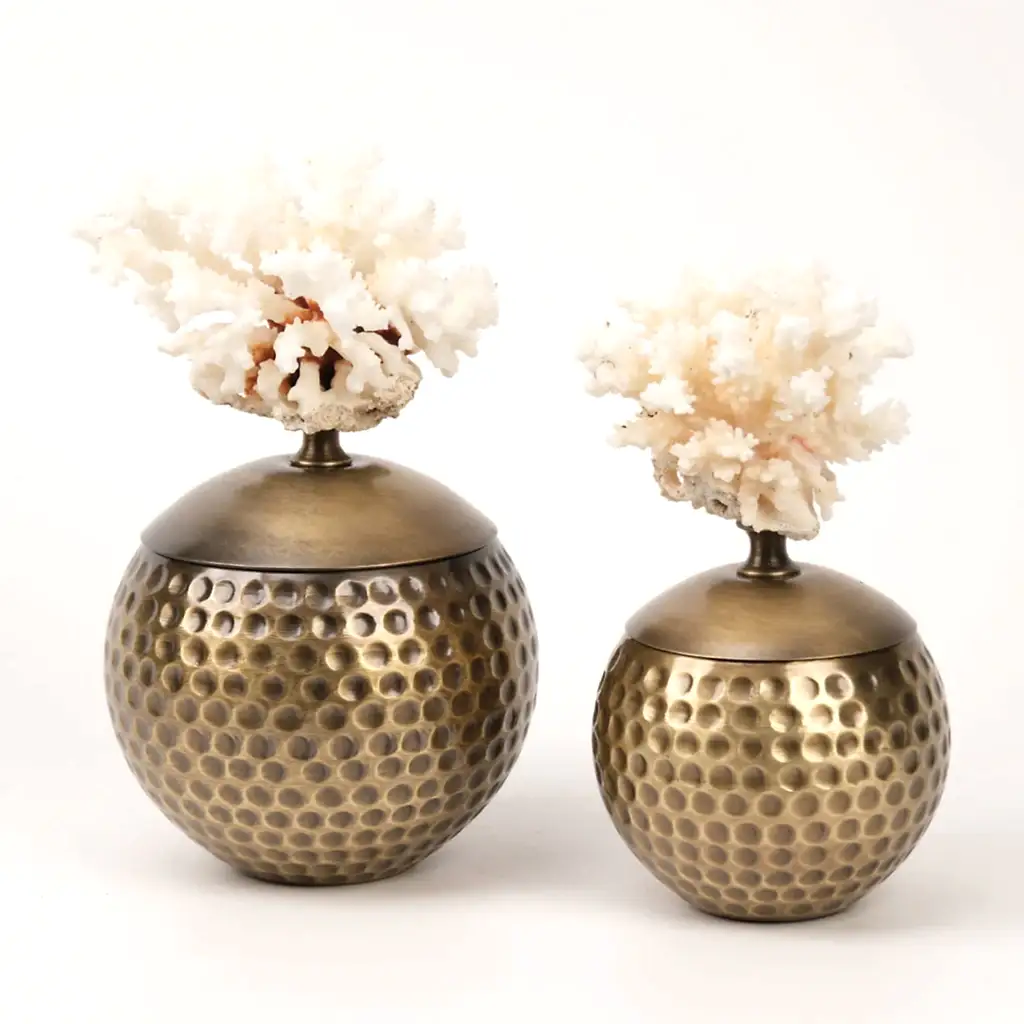 Doğal Mercanlı Dövmeli İkili Küre Antik