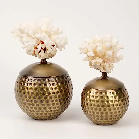 Doğal Mercanlı Dövmeli İkili Küre Antik