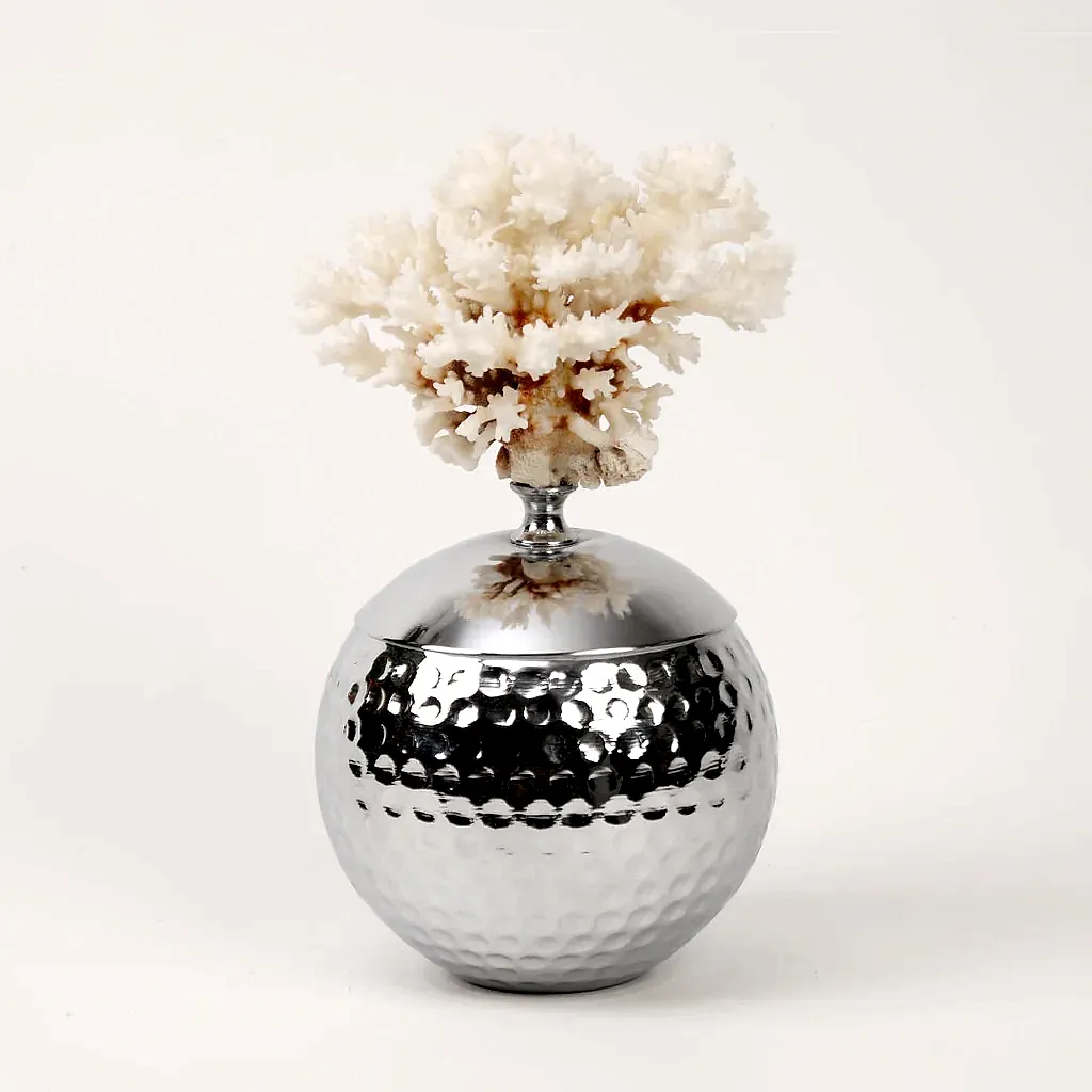 Doğal Mercanlı Dövmeli İkili Küre Gümüş