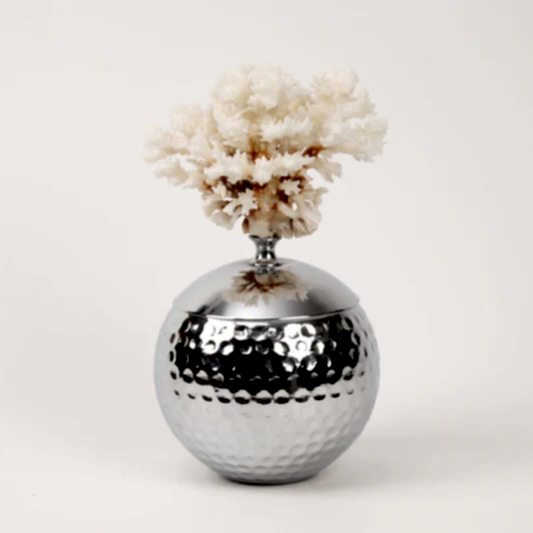 Doğal Mercanlı Dövmeli İkili Küre Gümüş