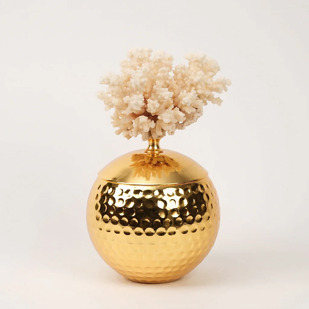 Doğal Mercanlı Dövmeli İkili Küre Gold