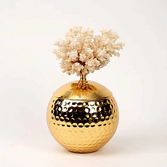 Doğal Mercanlı Dövmeli İkili Küre Gold