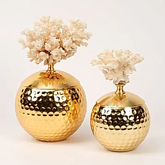 Doğal Mercanlı Dövmeli İkili Küre Gold