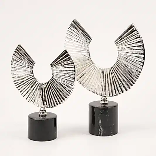 İkili Mermer Kaideli Yarım Ay Dekor Gümüş