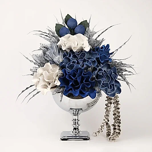 Yapay Çiçekli Kare Ayaklı Gümüş Vazo No:3