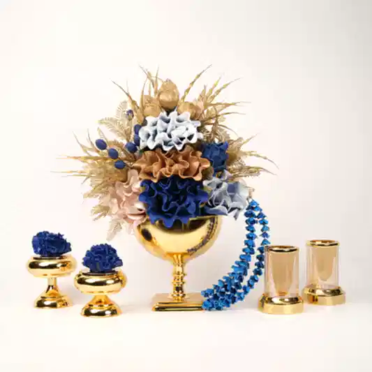 Yapay Çiçekli Kare Ayaklı Gold 5 Parça Set No:3