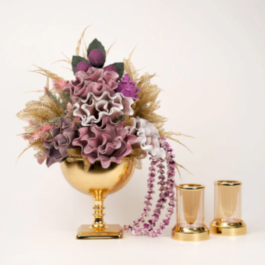 Yapay Çiçekli Kare Ayaklı Gold 3 Parça Set No:1