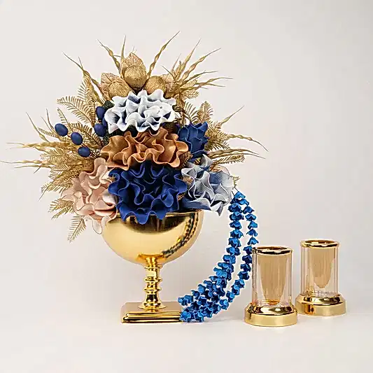 Yapay Çiçekli Kare Ayaklı Gold 3 Parça Set No:2