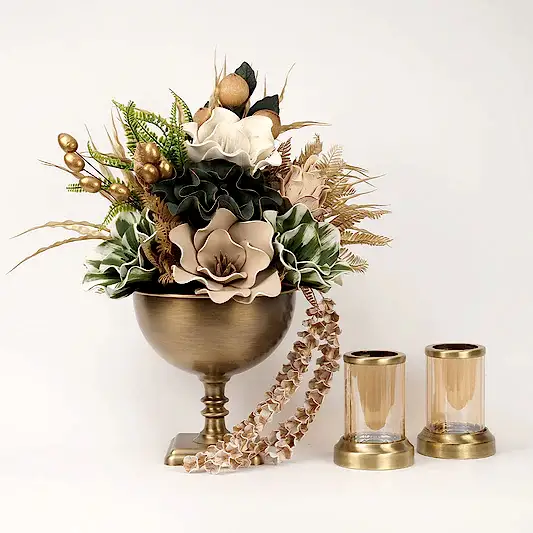 Yapay Çiçekli Kare Ayaklı Antik 3 Parça Set No:1