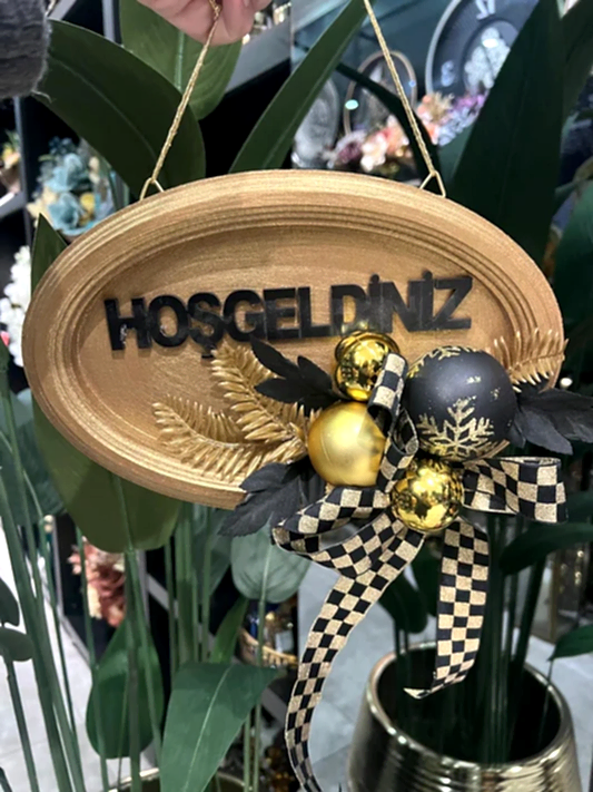 Yılbaşı Konseptli Ahşap Kapı Süsü