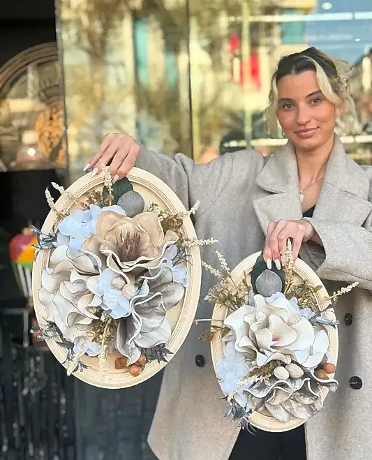 İkili Çiçekli Ahşap Tablo Set No:4