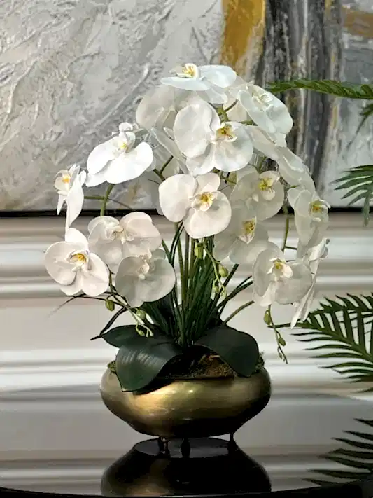 Yapay Islak Orkideli Eskitme Yassı Vazo Kampanyalı