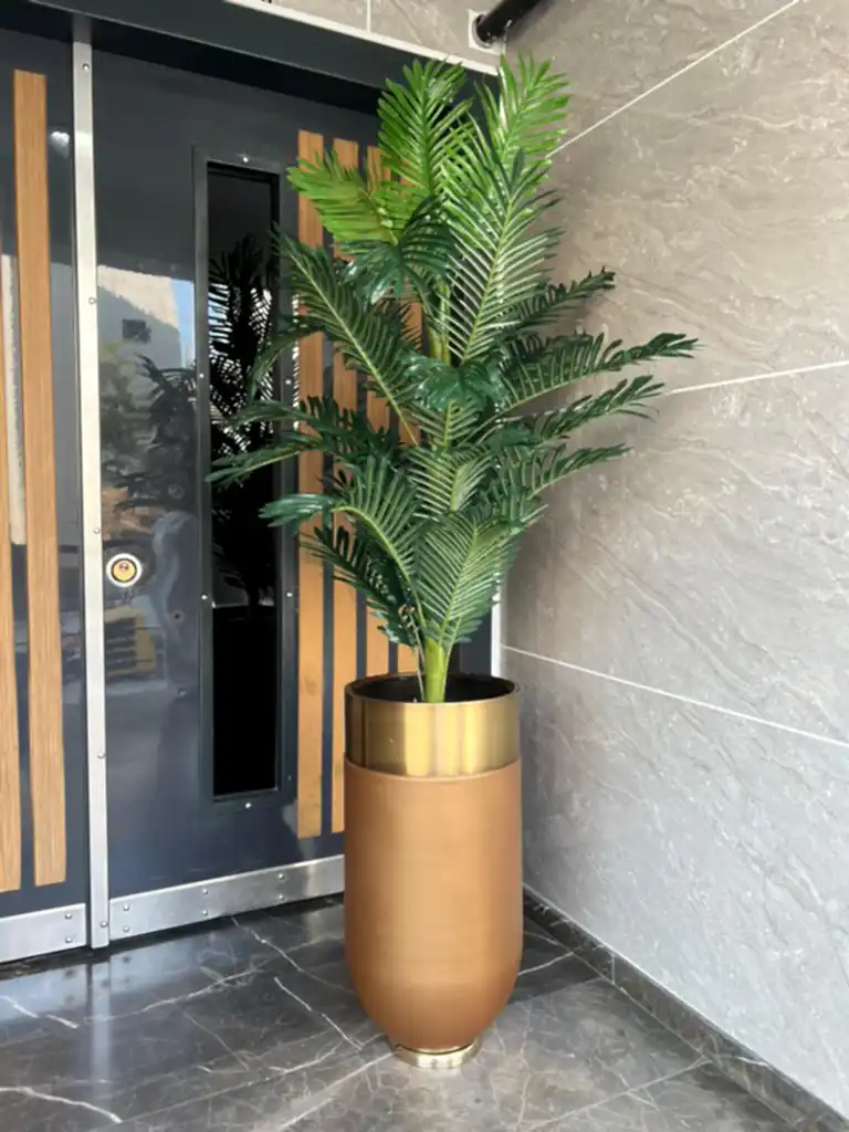 Yapay Büyük Arekalı Saksı Kahve Rengi Gold Çemberli